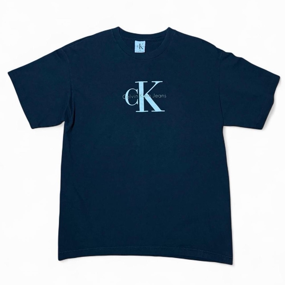 Vintage 90s Black Calvin Klein Designer Graphic Logo Spellout T-shirt 21x28"